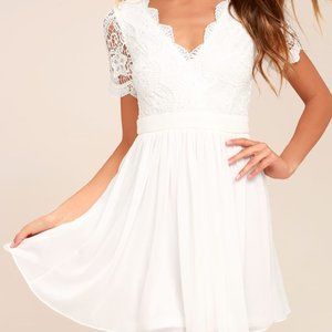 Lulu's Angel in Disguise White Lace Skater Dress